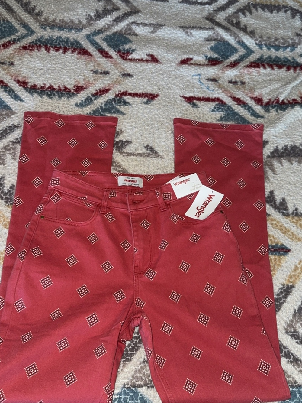Wrangler high rise bold diamond print bootcut jeans women